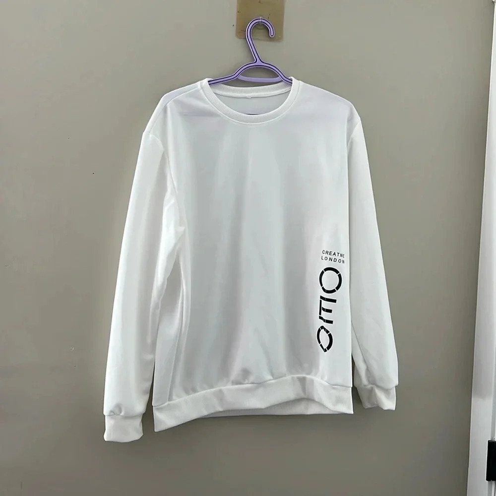 Creatne London White Crewneck Sweatshirt Long Sleeve Pullover Top
